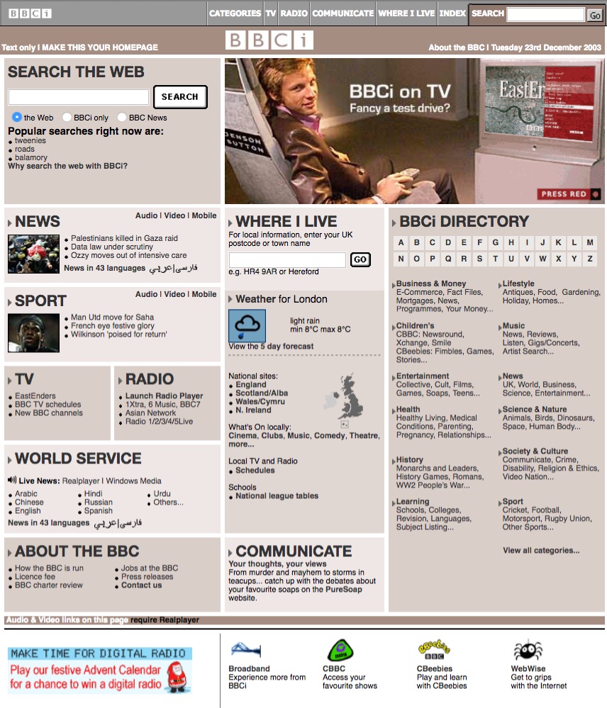 BBC.co.uk homepage (2003)
